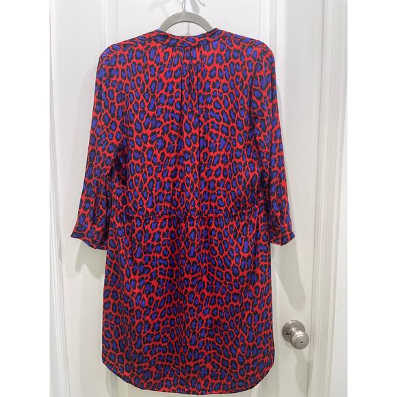 Diane Von Furstenberg Red Blue Leopard Print Shirt Mini Dress Sz 8 - Picture 7 of 7